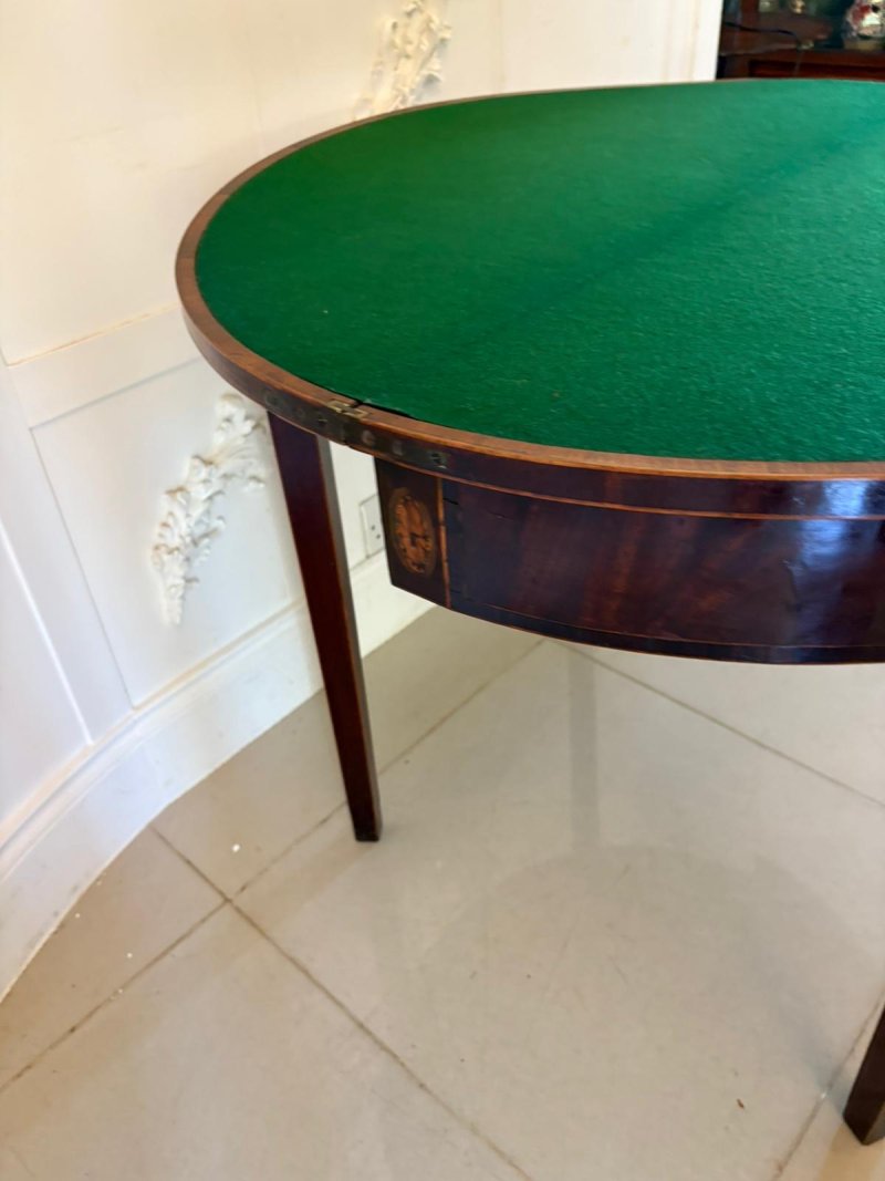 Antique George III Quality Mahogany Inlaid Demi Lune Shaped Card/Console Table - Image 8